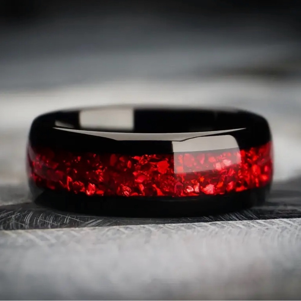 Men’s Tungsten 316 L Stainless Steel Black and Red Wedding Engagement Band Ring